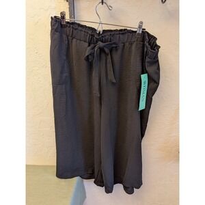 WOMAN Black Textured Waist Cropped Pants Elastic High Rise Tie Front 2x